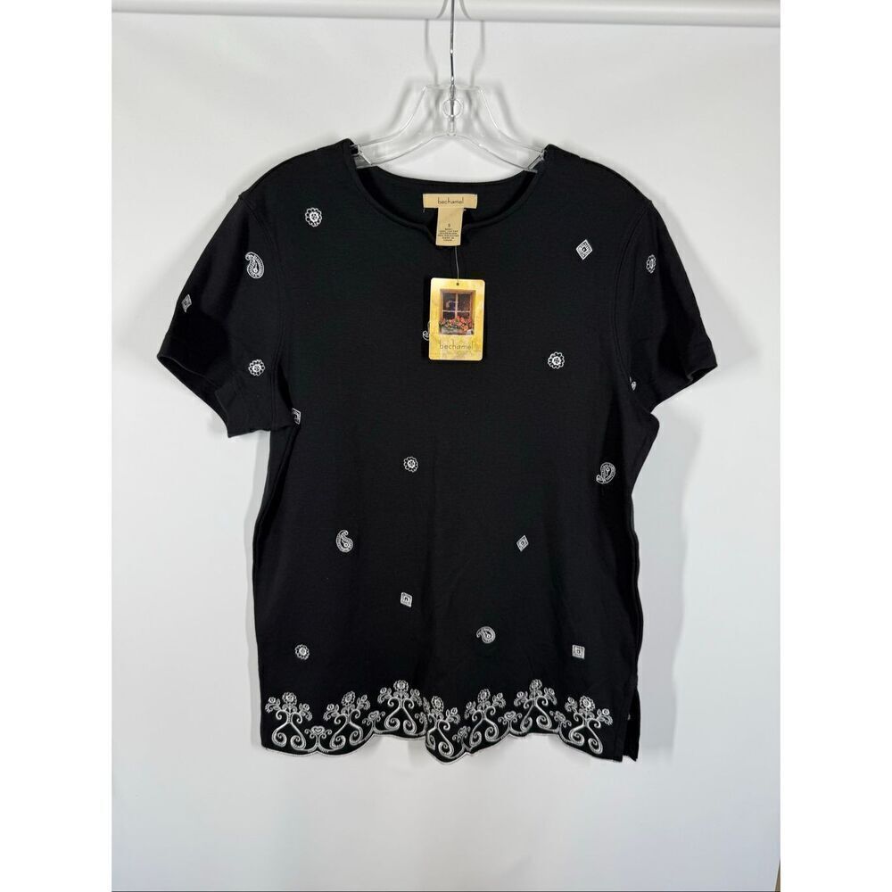 BOX 2 -- Bechamel Women black white embroidery top size small NWT